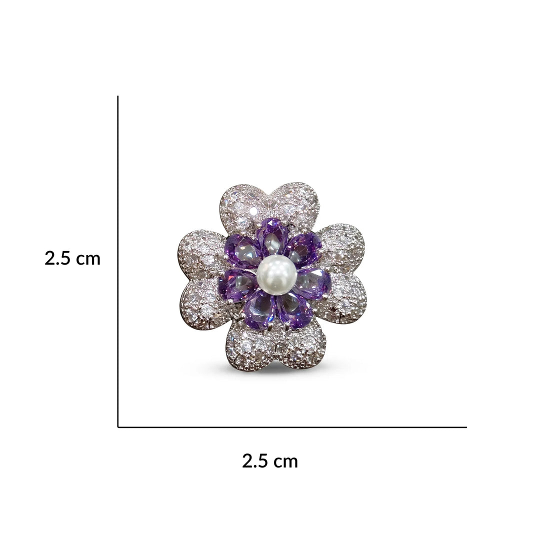 Purple crystal and pearl flower stud earrings for women - RANGREZ (view 3)
