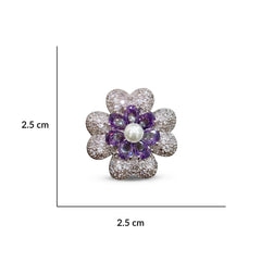 White & Purple Crystal Pearl Flower Stud Earrings, Rhodium finish