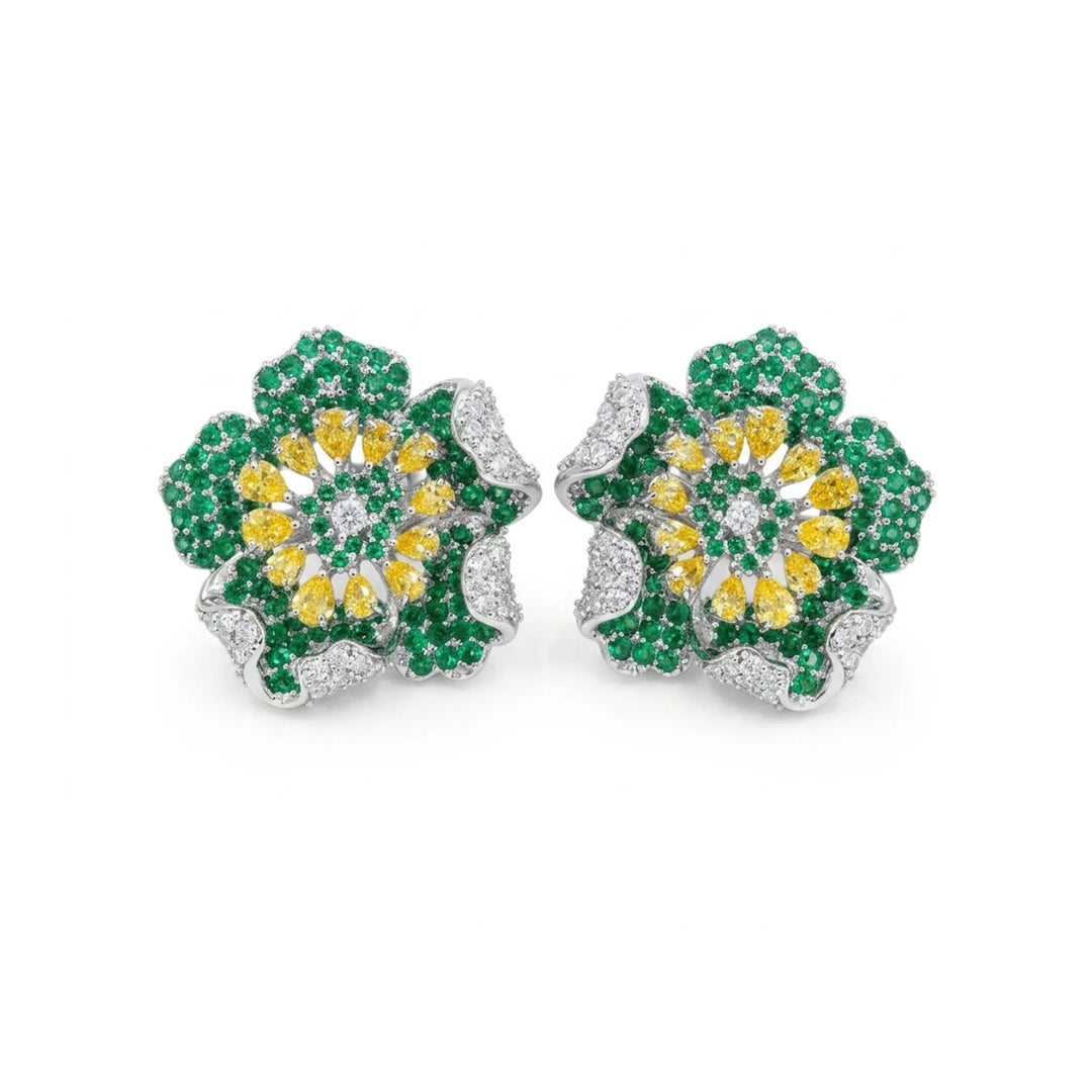 Crystal micro pave bloom flower stud earrings - RANGREZ (view 2)