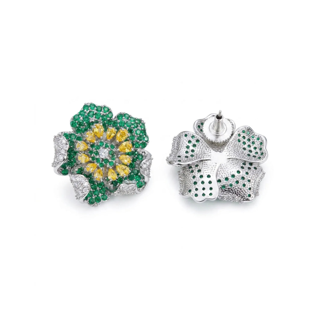 Crystal micro pave bloom flower stud earrings - RANGREZ (view 8)