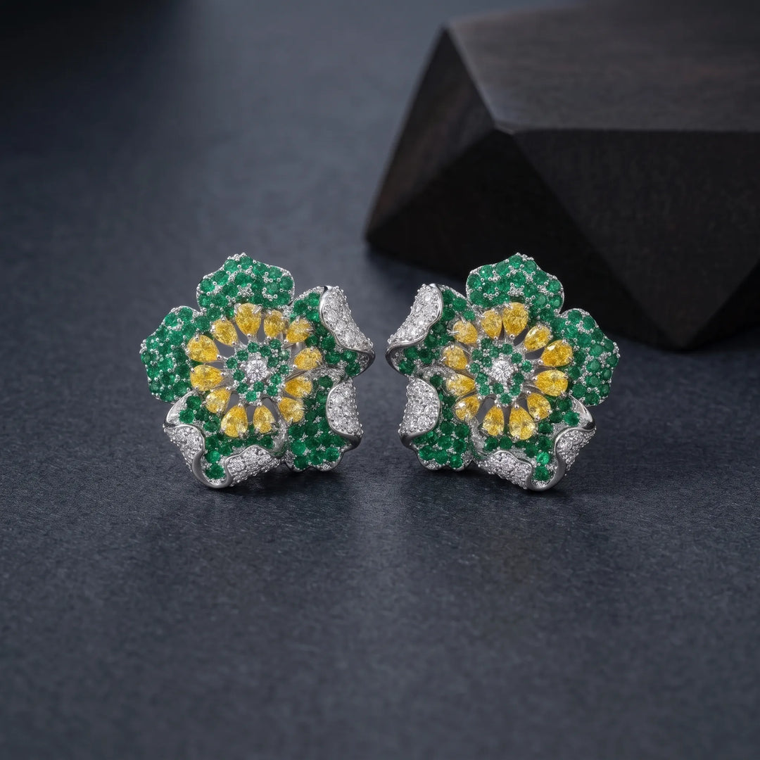 Crystal micro pave bloom flower stud earrings - RANGREZ (view 6)