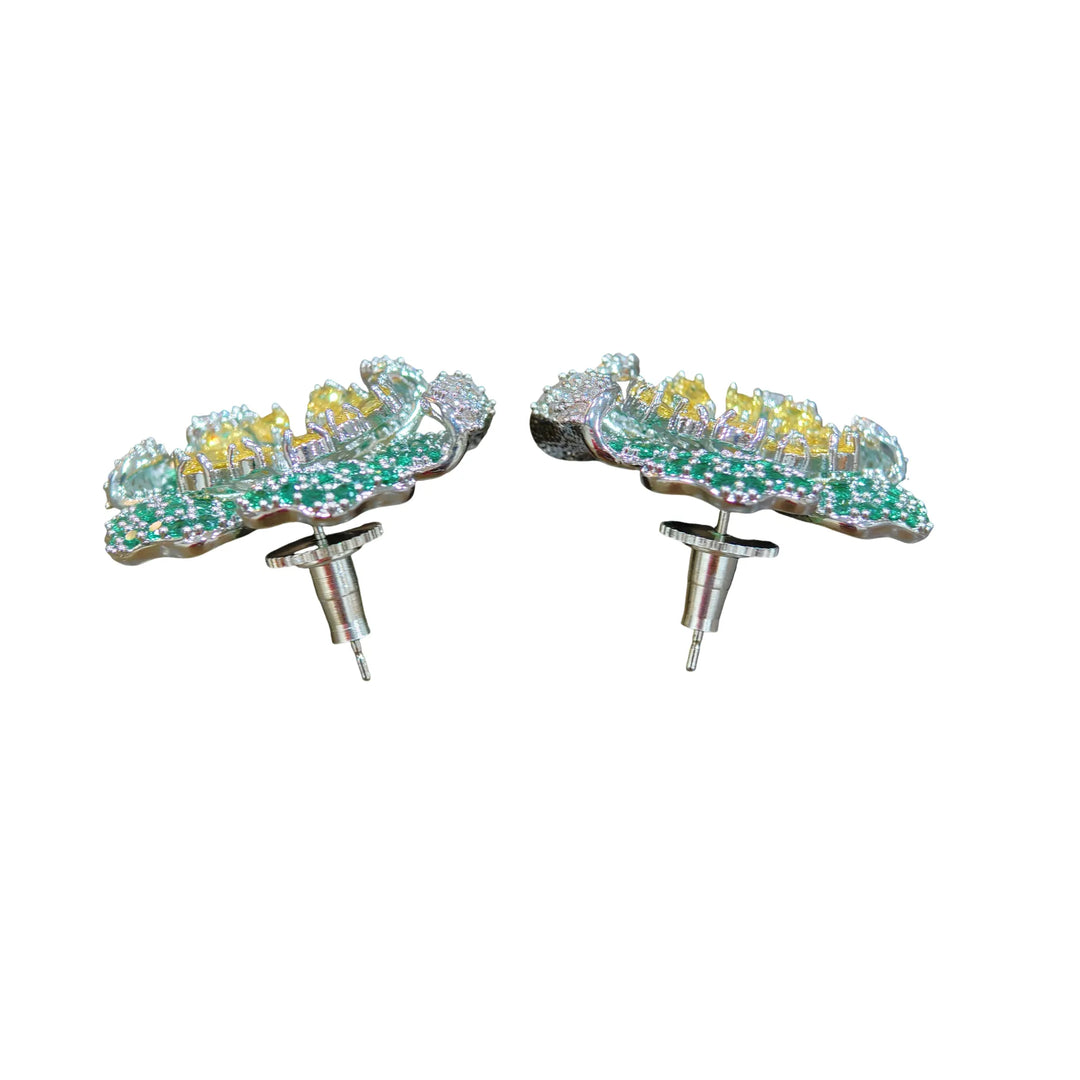 Crystal micro pave bloom flower stud earrings - RANGREZ (view 9)