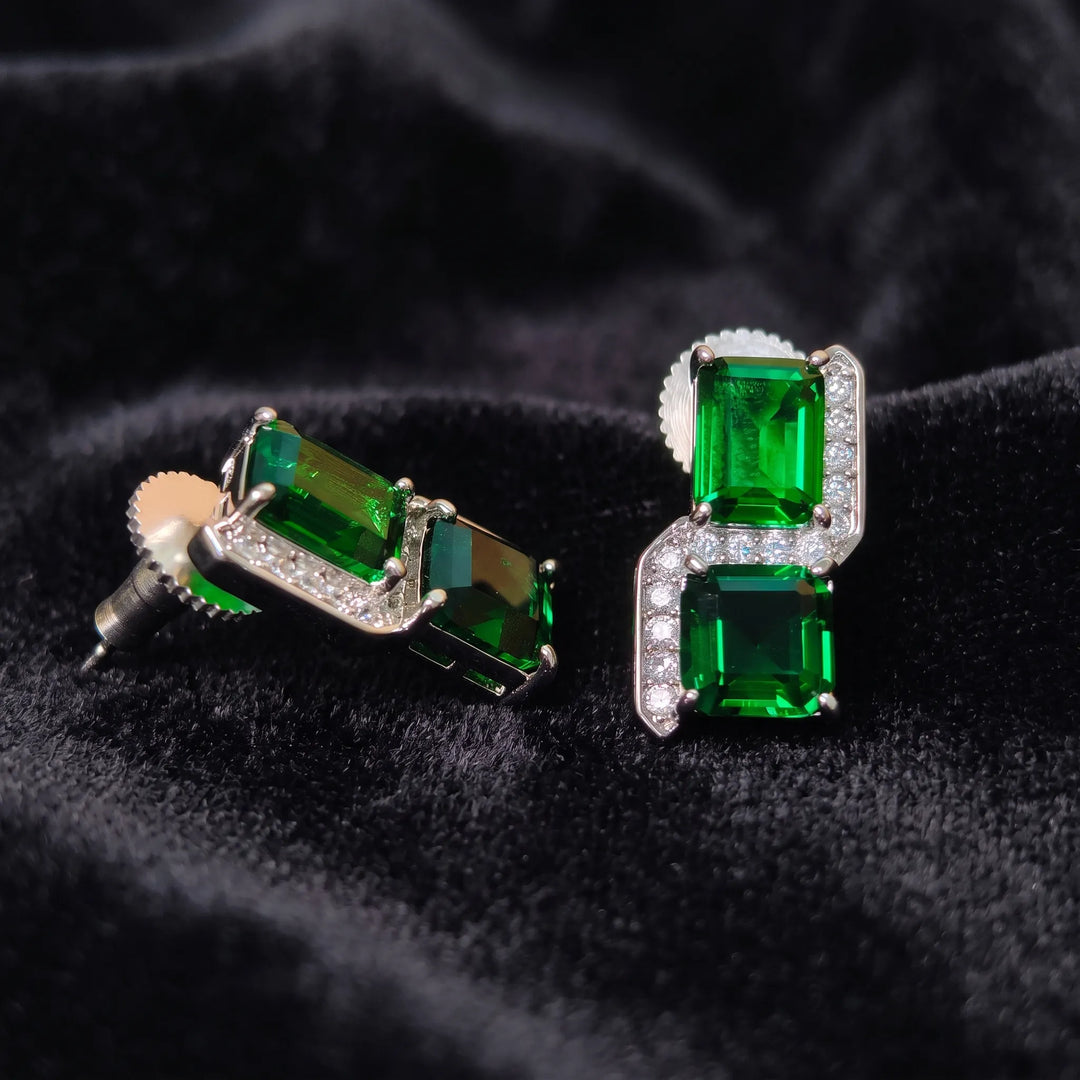 Square cut crystal stud earrings for women, CZ halo - RANGREZ (view 12)