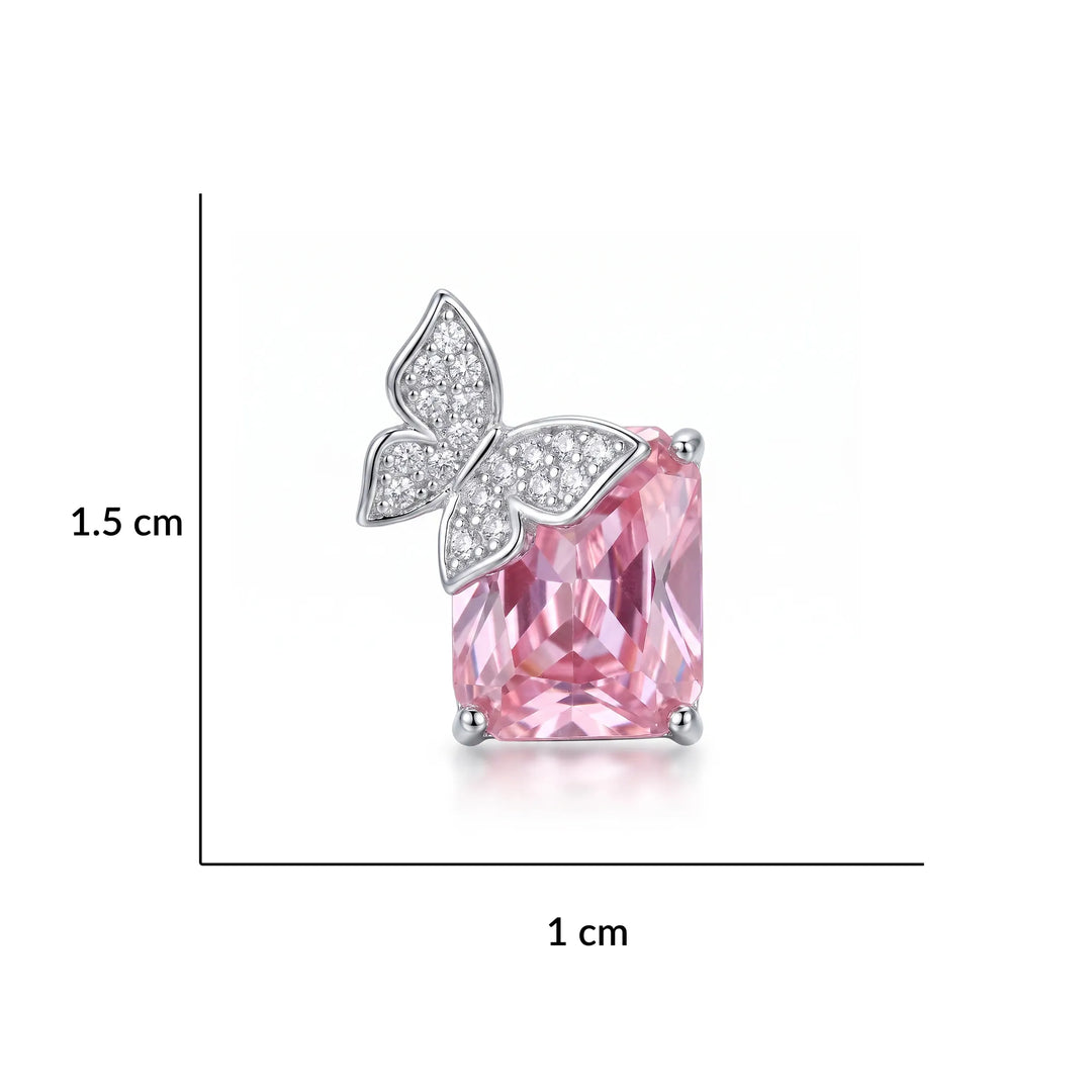 Purple butterfly stud earrings for women, silver tone CZ - RANGREZ (view 3)
