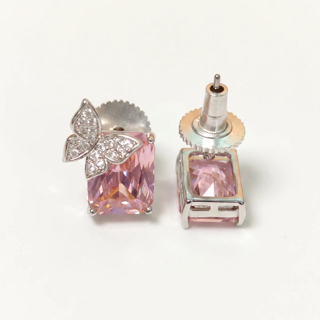 Purple butterfly stud earrings for women, silver tone CZ - RANGREZ (view 4)