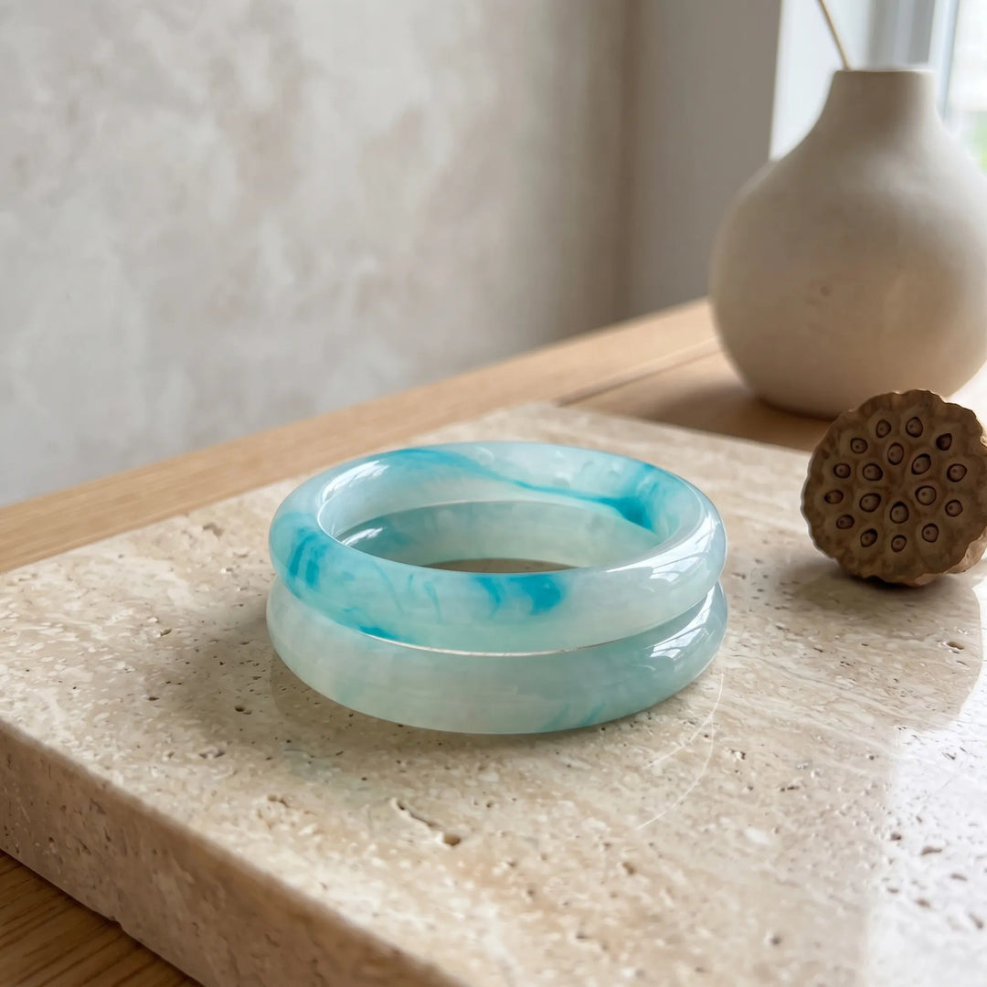 Marble stone bangles for women, glossy marbled resin pair - RANGREZ