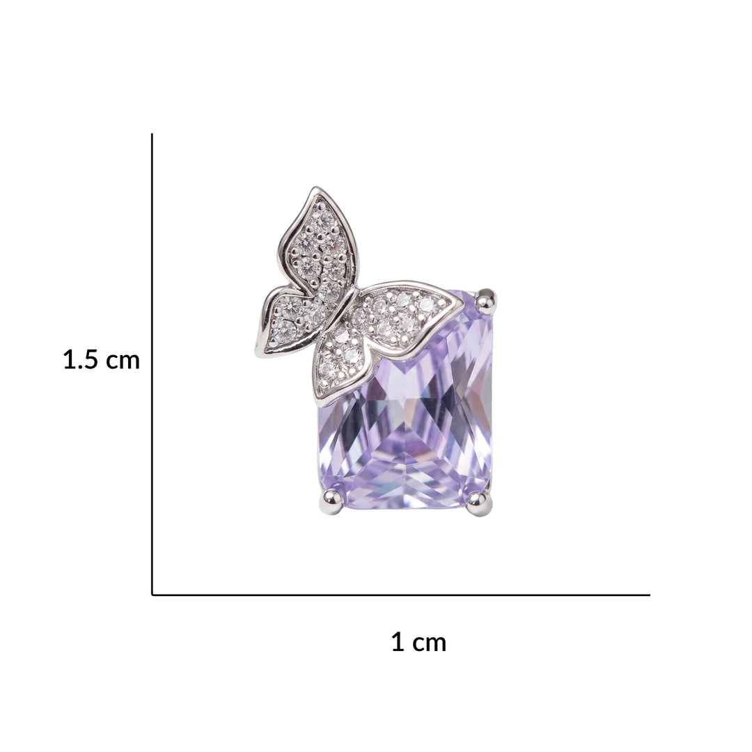 Purple butterfly stud earrings for women, silver tone CZ - RANGREZ (view 6)