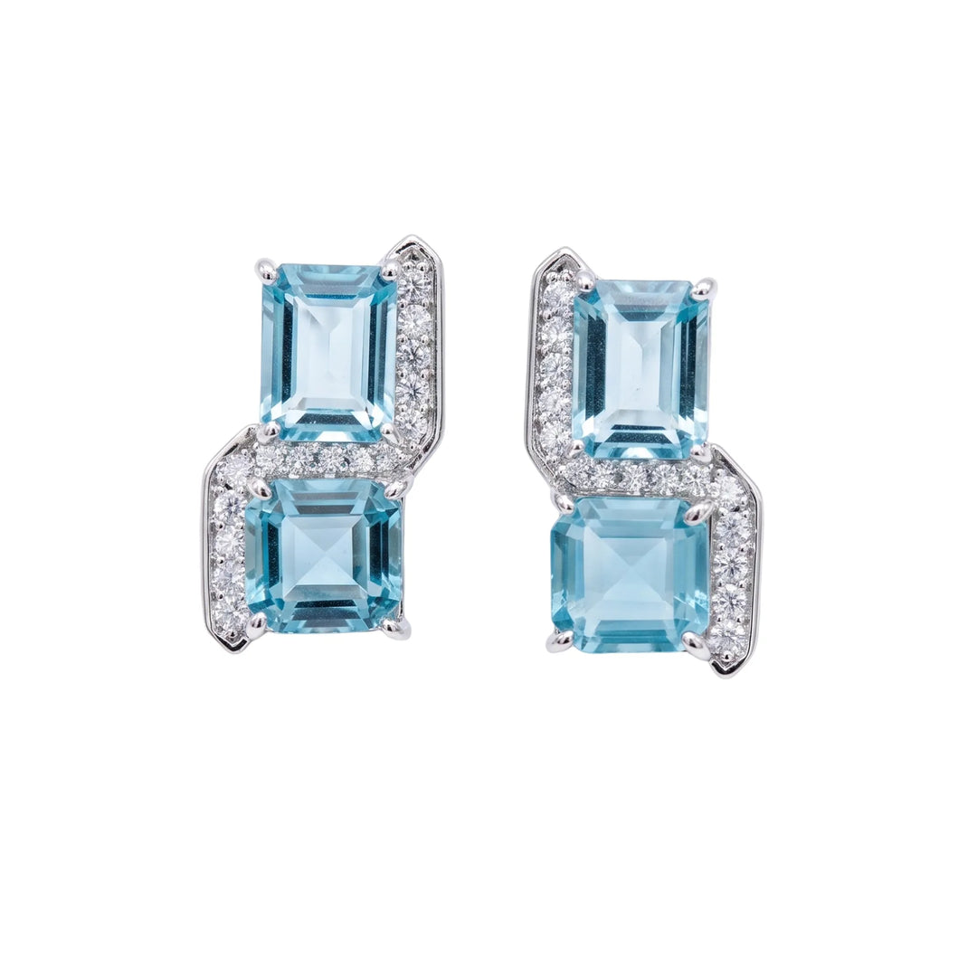 Square cut crystal stud earrings for women, CZ halo - RANGREZ (view 13)