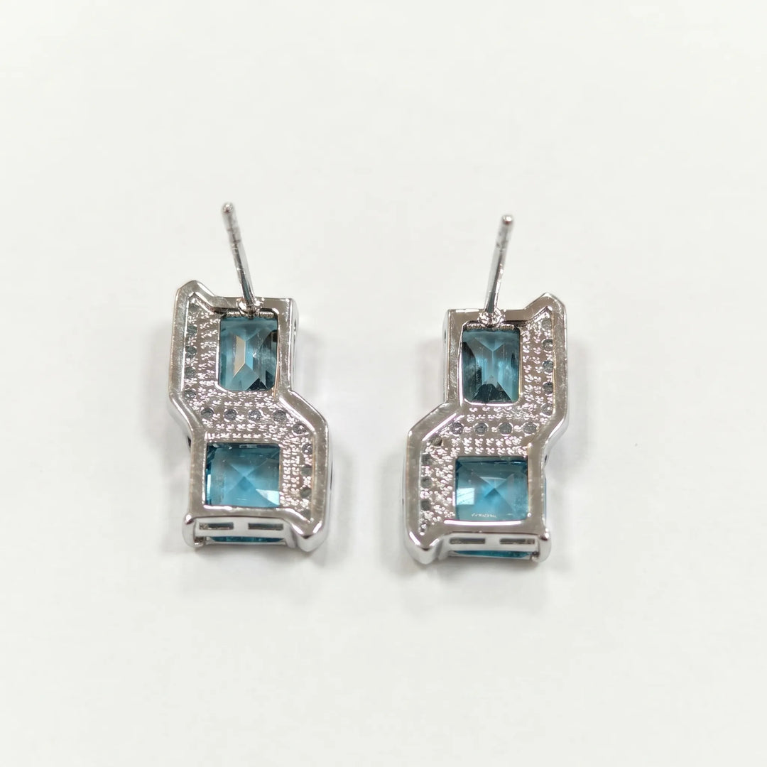 Square cut crystal stud earrings for women, CZ halo - RANGREZ (view 16)