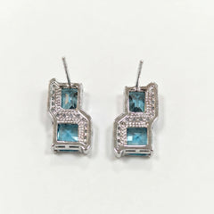 Square cut crystal stud earrings for women, CZ halo - RANGREZ (view 16)