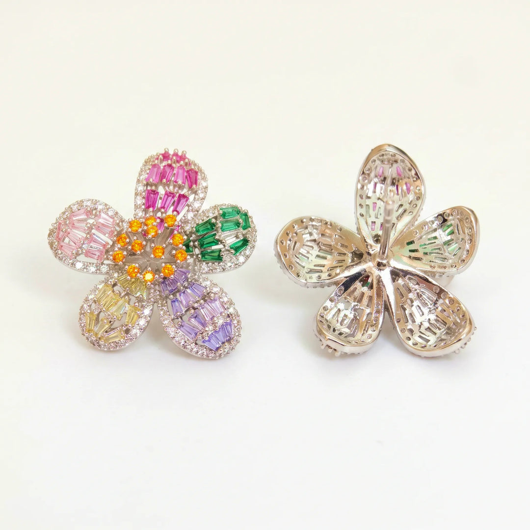 Rainbow crystal flower stud earrings for women - RANGREZ (view 3)