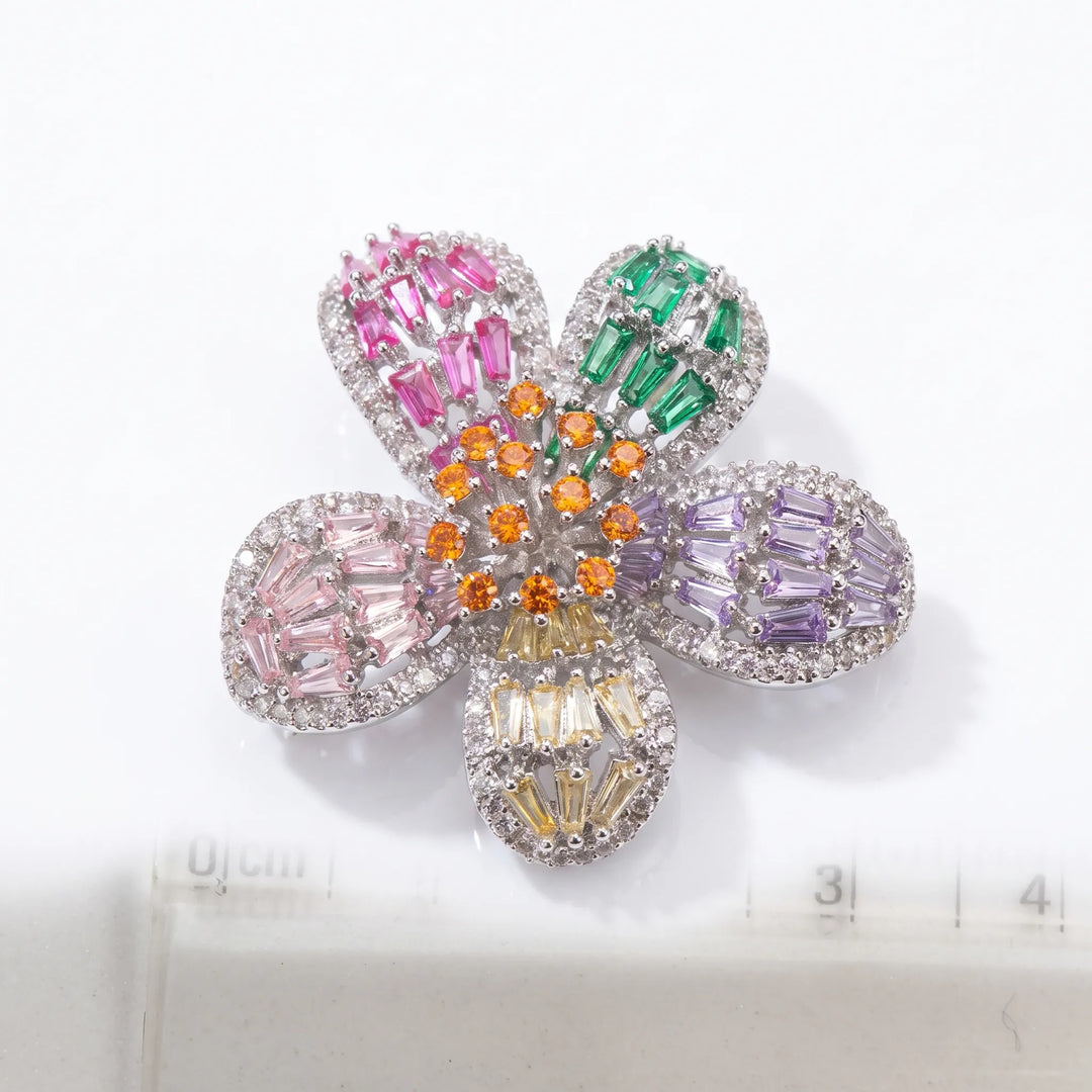 Rainbow crystal flower stud earrings for women - RANGREZ (view 4)