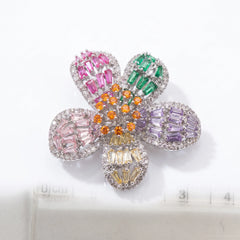 Multicolour Crystal Baguette Flower Stud Earrings, Rhodium finish