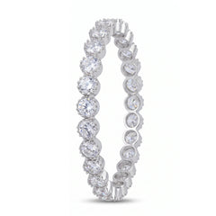 White crystal solitaire eternity bangles pair for women, rhodium finish (view 2) - RANGREZ