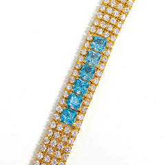 Blue & White Crystal Pavé Statement Bracelet, Gold finish