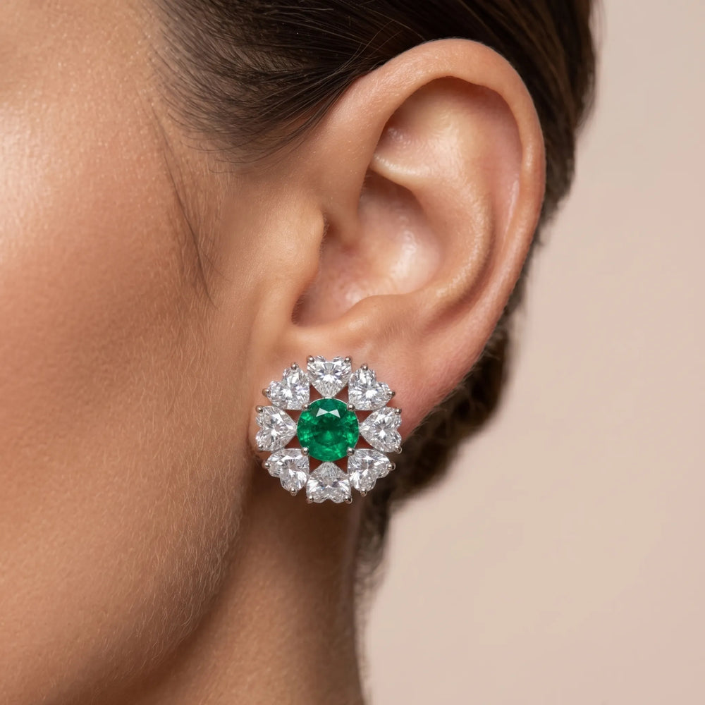 Green and white crystal floral stud earrings for women - RANGREZ (view 2)