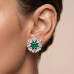 Reverse Crystal Floral Cluster Stud Earrings, Rhodium finish