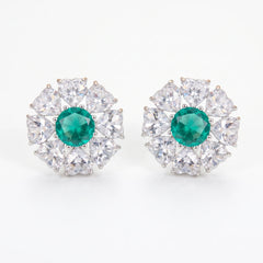 Reverse Crystal Floral Cluster Stud Earrings, Rhodium finish