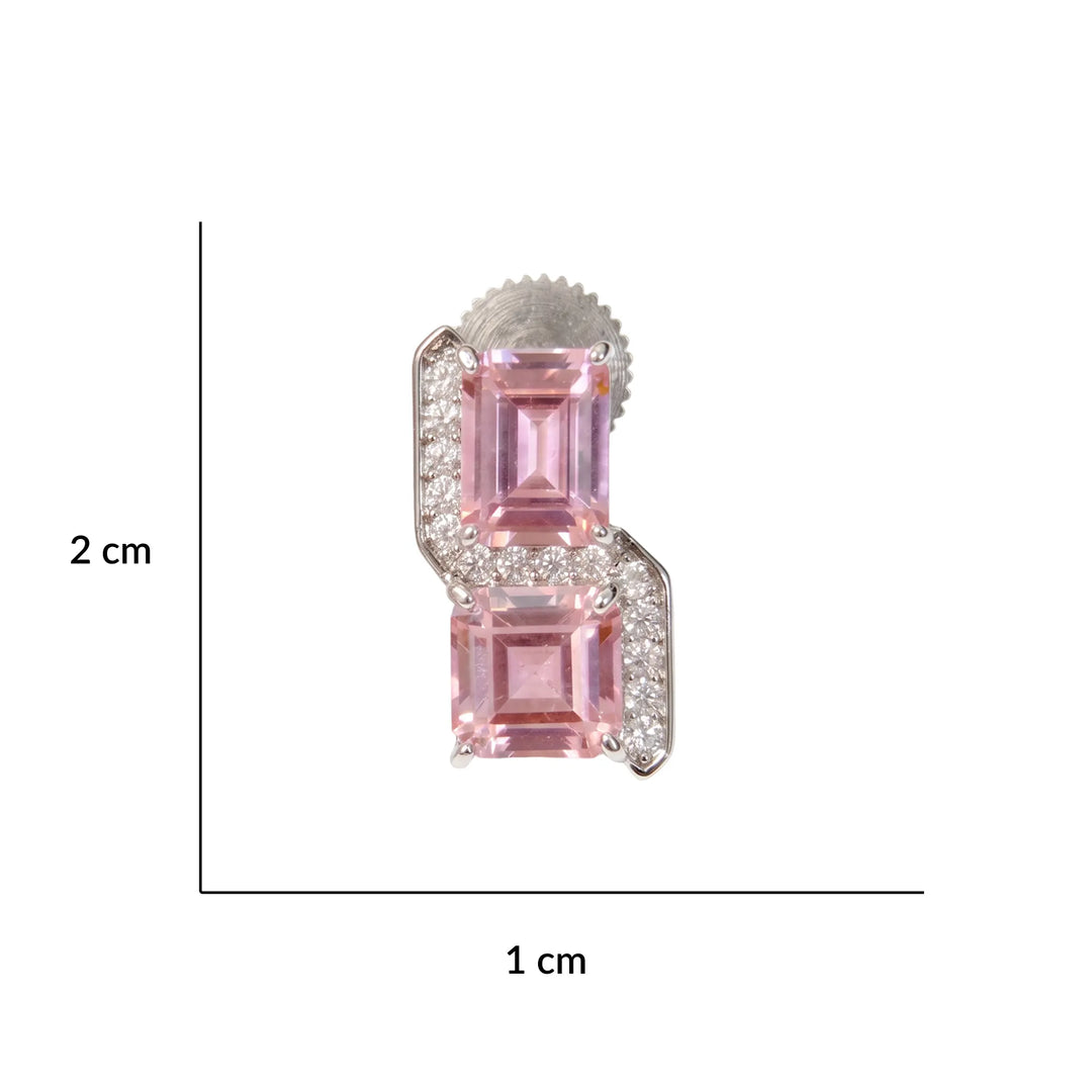 Square cut crystal stud earrings for women, CZ halo - RANGREZ (view 8)