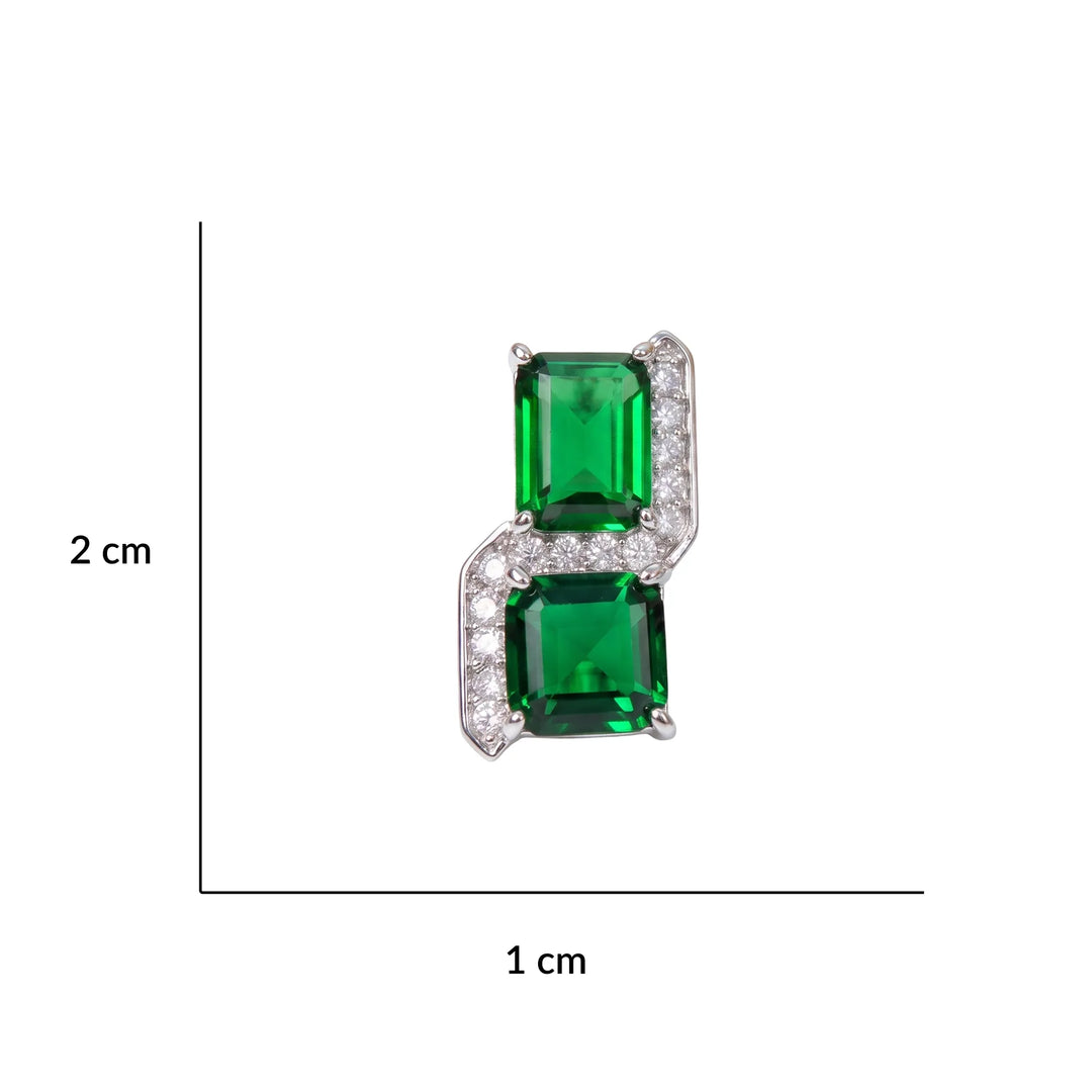 Square cut crystal stud earrings for women, CZ halo - RANGREZ (view 10)