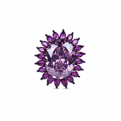 Pink oval crystal halo cocktail ring for women, black rhodium finish - RANGREZ