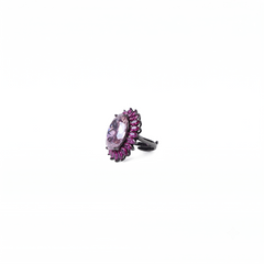 Pink oval crystal halo cocktail ring for women, black rhodium finish (view 3) - RANGREZ