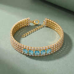 Blue & White Crystal Pavé Statement Bracelet, Gold finish