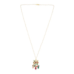 Gold Plated Multicolor Beads Floral Pendant Necklace