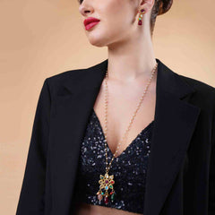Gold Plated Multicolor Beads Floral Pendant Necklace with Matching Earrings