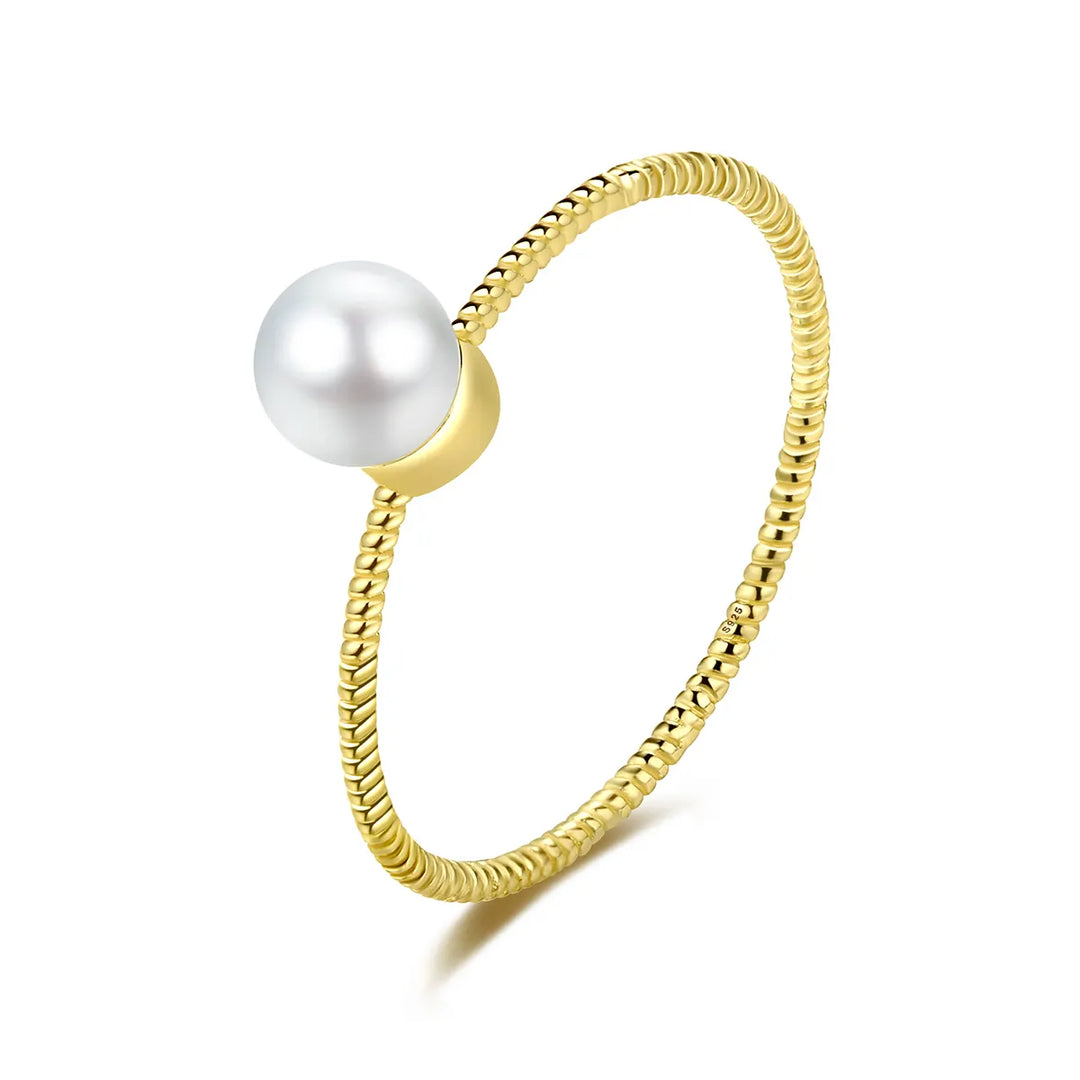 Gold plated silver white pearl ring for women