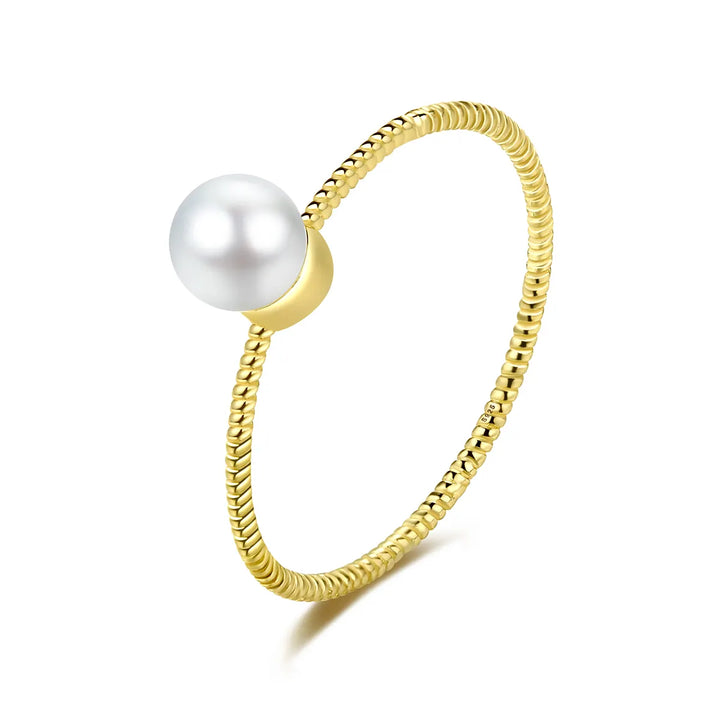 Gold plated silver white pearl ring for women