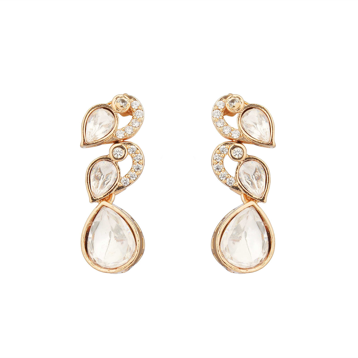 Golden Ethnic Polki Necklace Earrings Close-Up Product Image