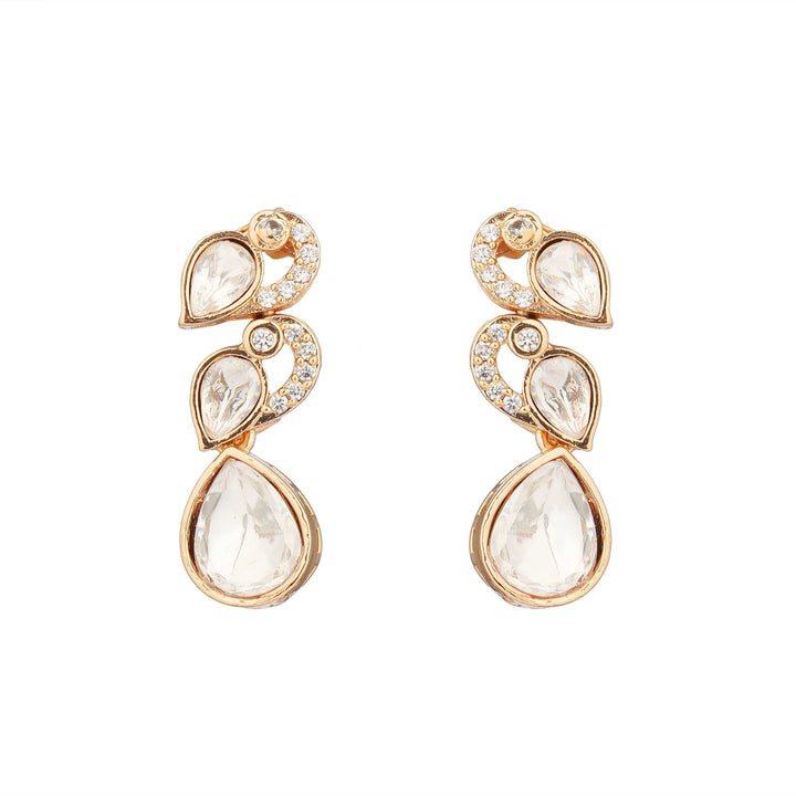 Golden Ethnic Polki Necklace Earrings Close-Up Product Image