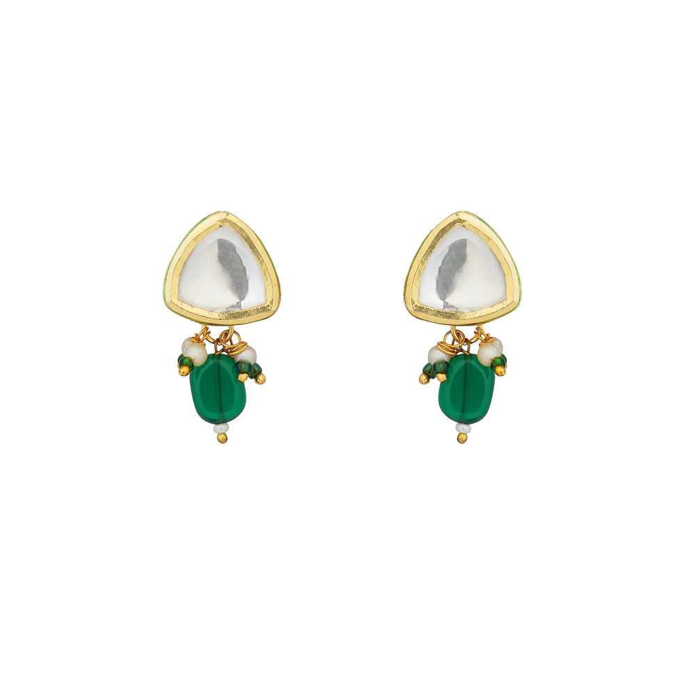 Haniya Green Kundan Earrings Close-Up Product Image

