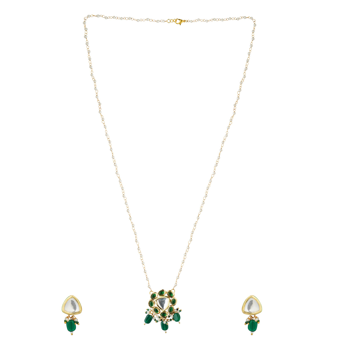 Haniya Green Kundan Pendant Necklace Set with Earrings – 
