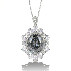 Coralia Grey & White Crystal Floral Halo Pendant Necklace, Rhodium finish