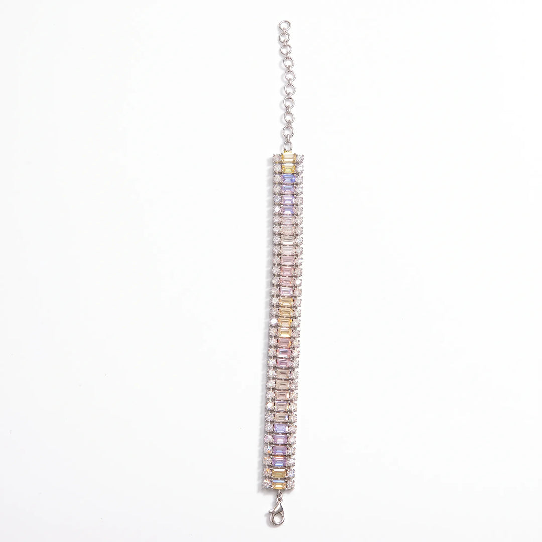 Pastel crystal tennis bracelet for women, rhodium finish - RANGREZ (view 4)
