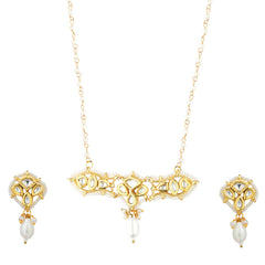 Inaya pearl necklace with pendant and matching earrings white background 
