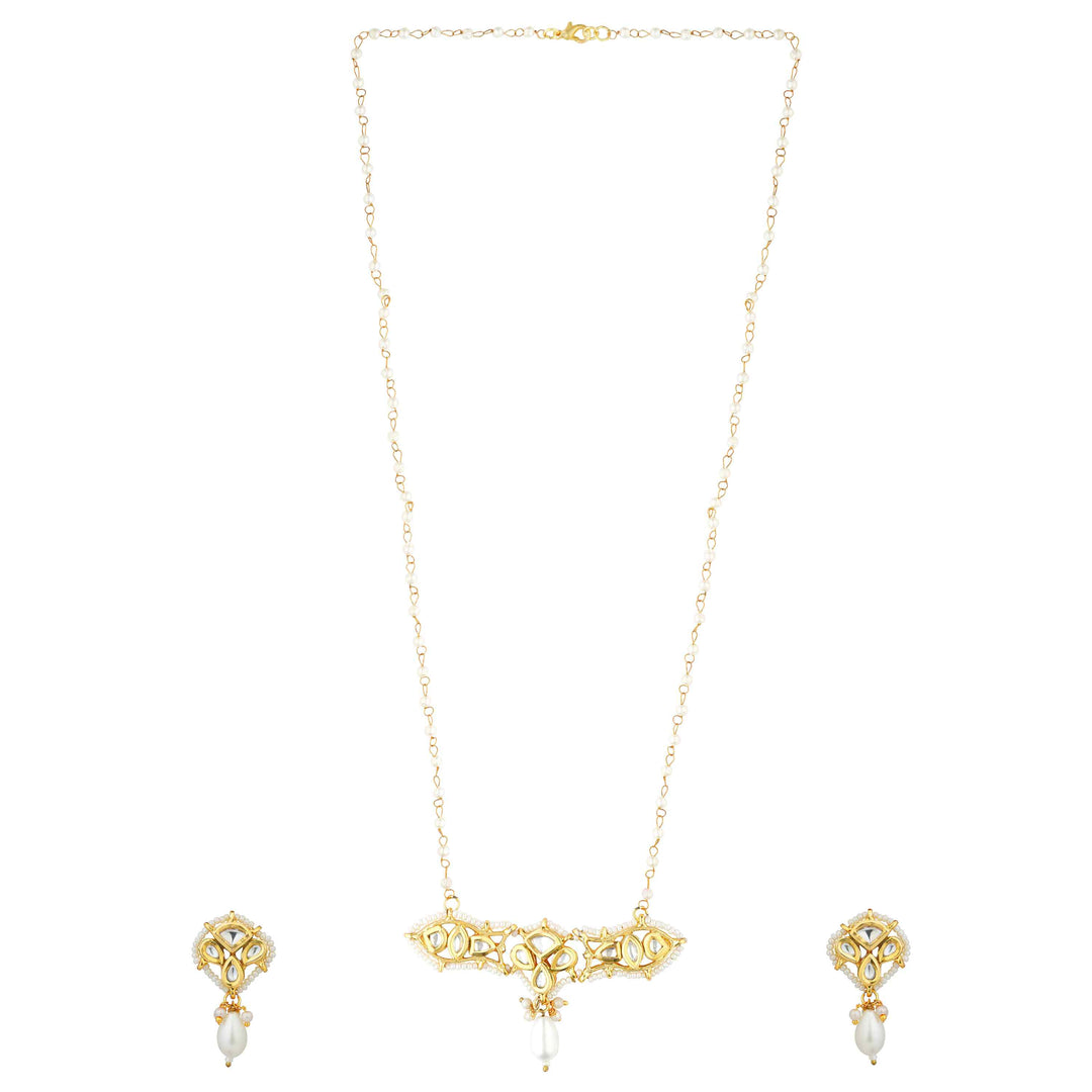 Inaya pearl necklace with pendant and matching earrings white background Close-Up Product Image
