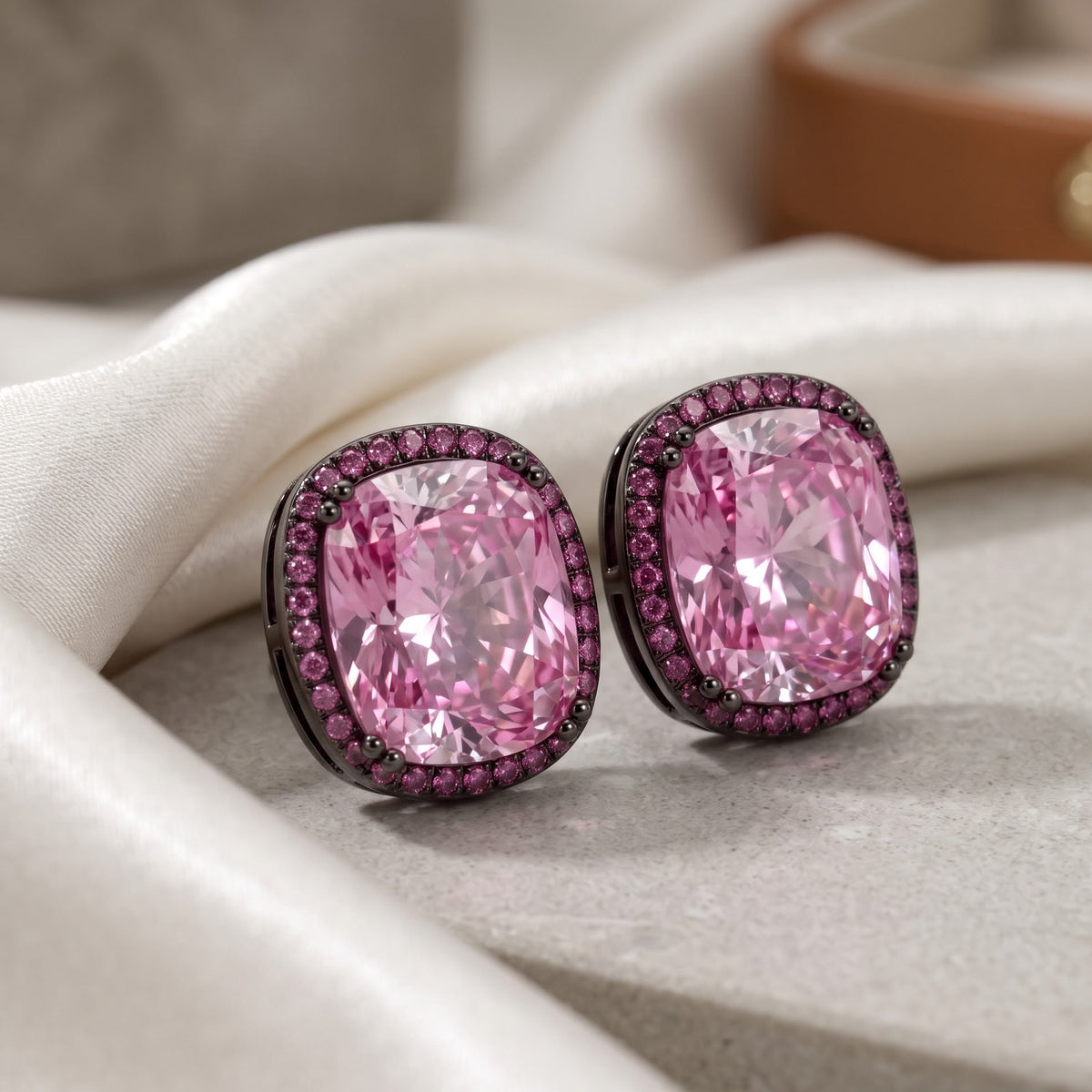 Rebecca Pink Cushion Halo Stud Earrings