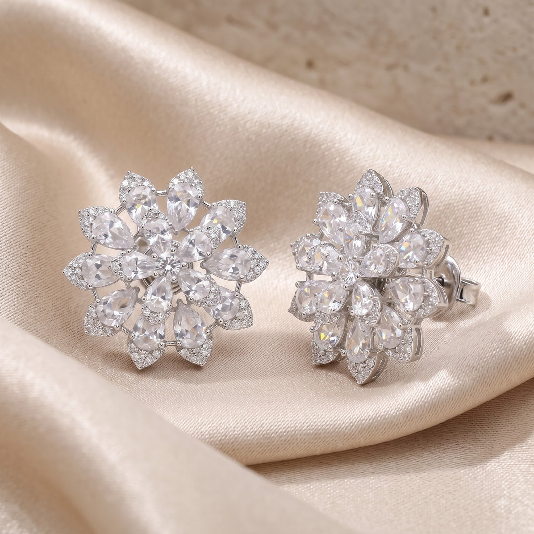 Camellia crystal pear cluster bloom stud earrings for women - RANGREZ (view 8)