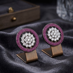Nano Openwork Wheel Stud Earrings, Black Rhodium finish