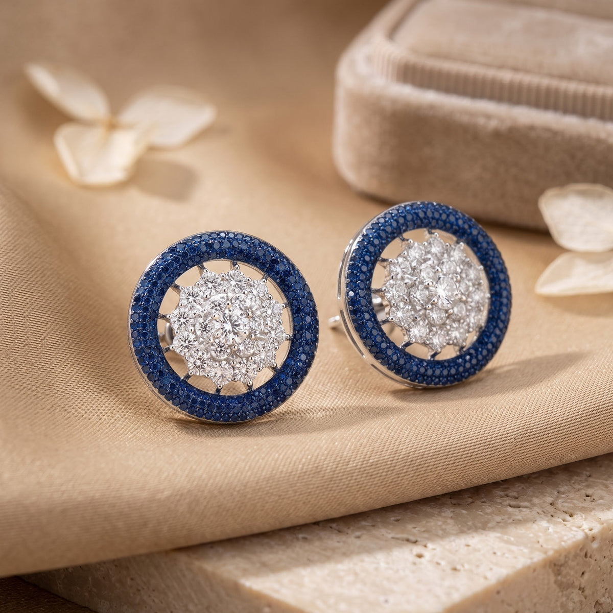 Nano Openwork Wheel Stud Earrings, Black Rhodium finish