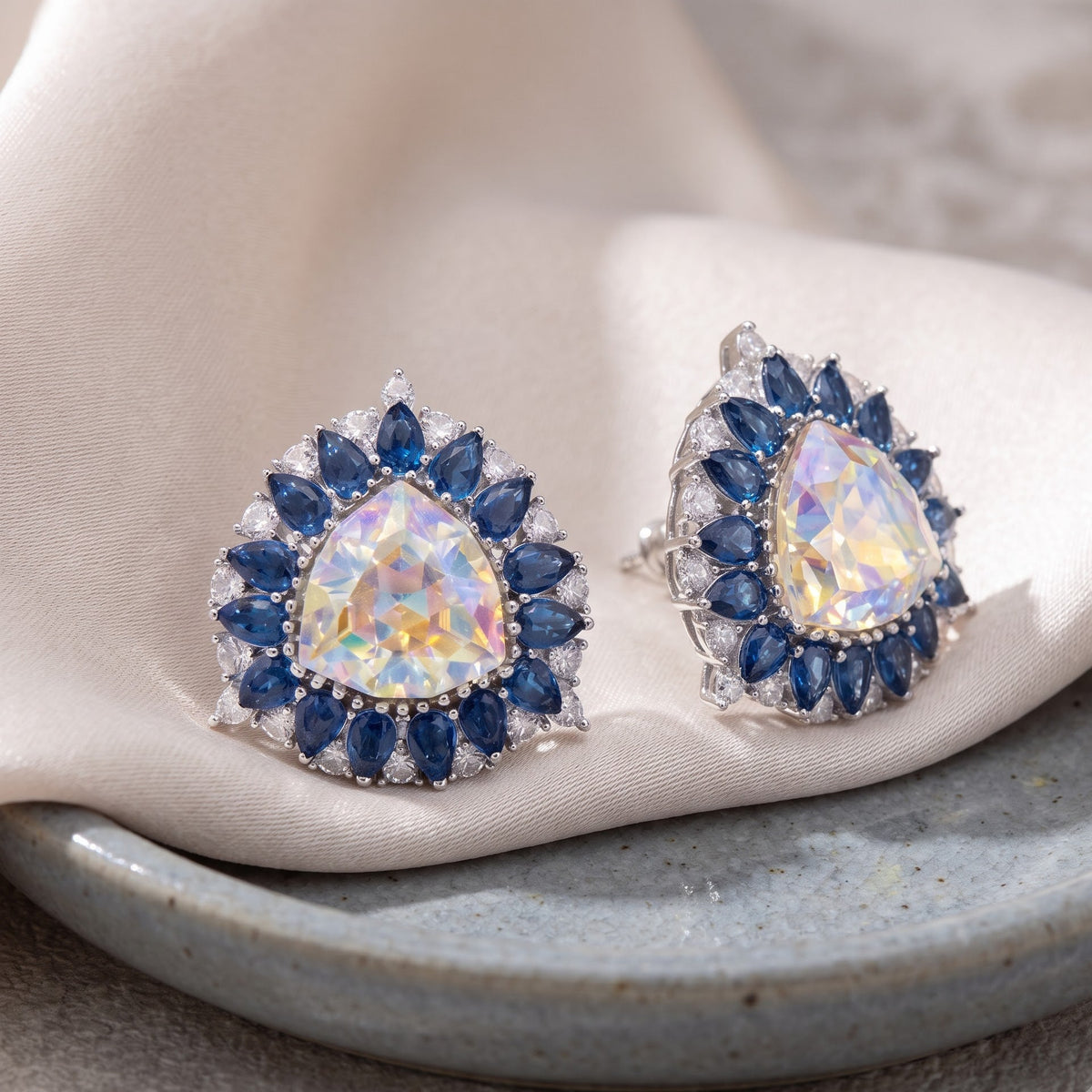 Iridescent Trillion Stud Earrings