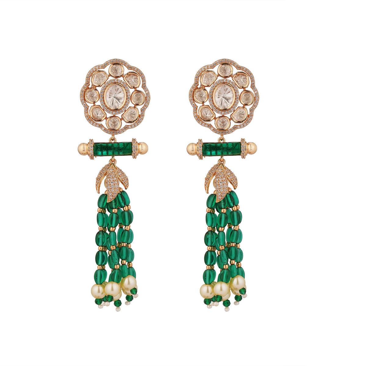 Lily emerald glow moissanite Earrings Close-Up Image 
