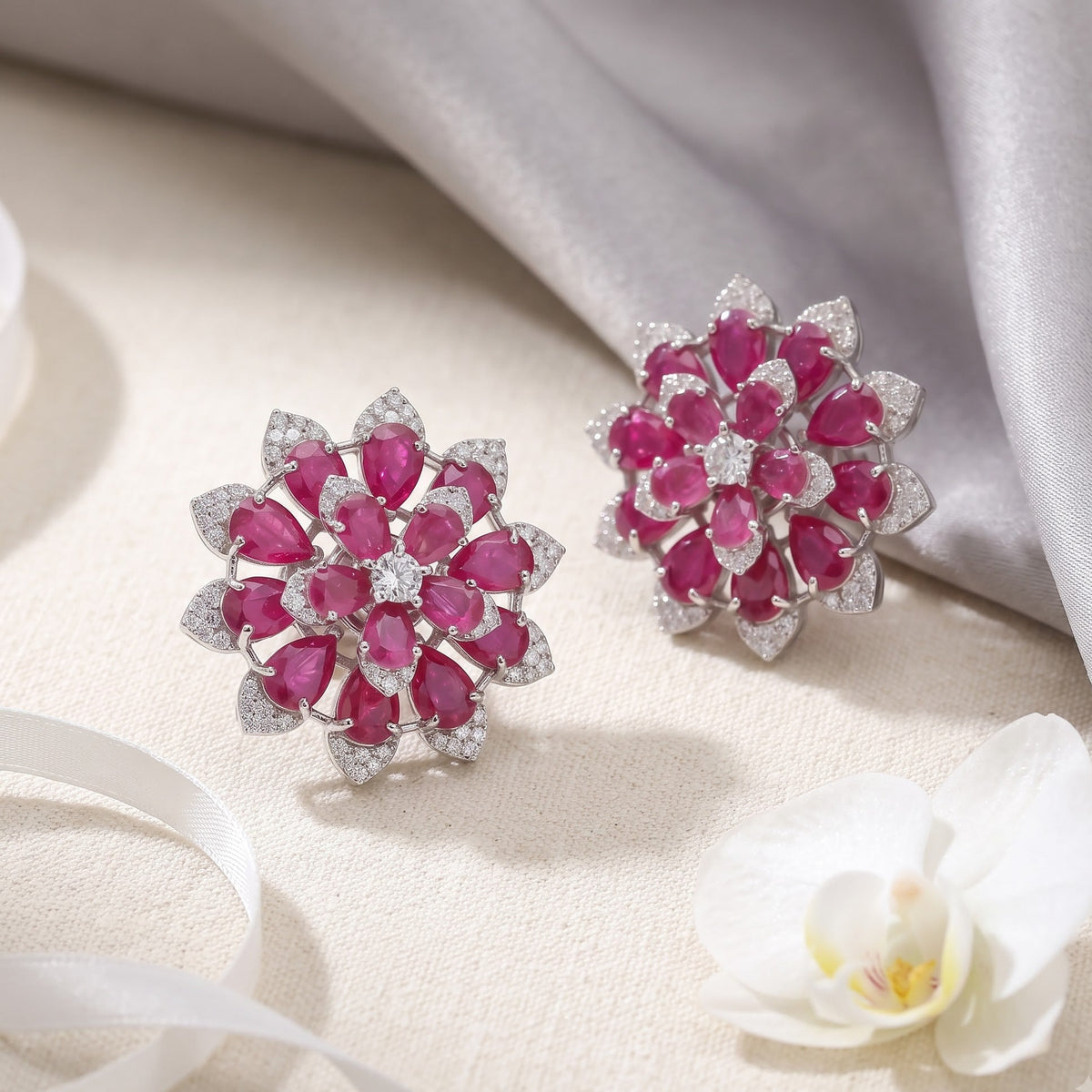 Camellia crystal pear cluster bloom stud earrings for women - RANGREZ (view 5)