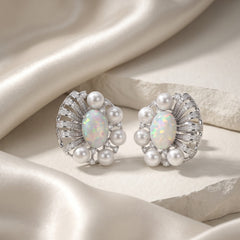 Opal & Pearl Cluster Stud Earrings