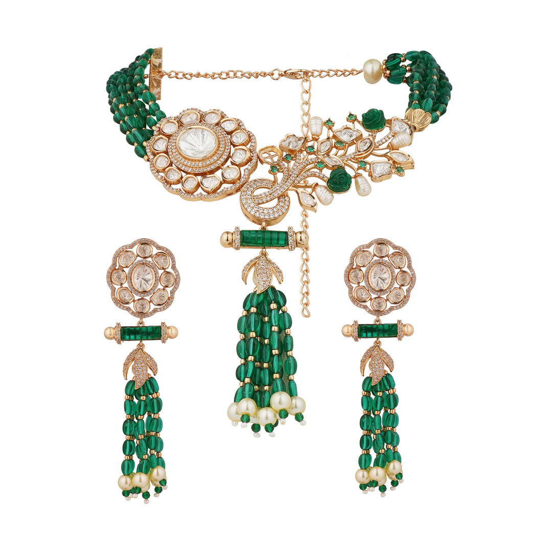 Luxury moissanite emerald necklace and earrings