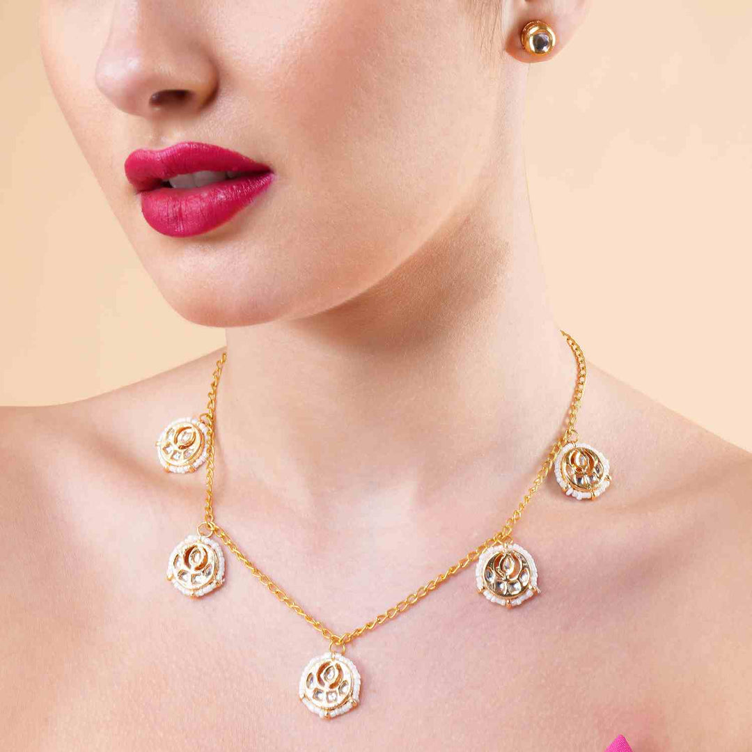 Maheen kundan pearl ethnic charm necklace set for women
