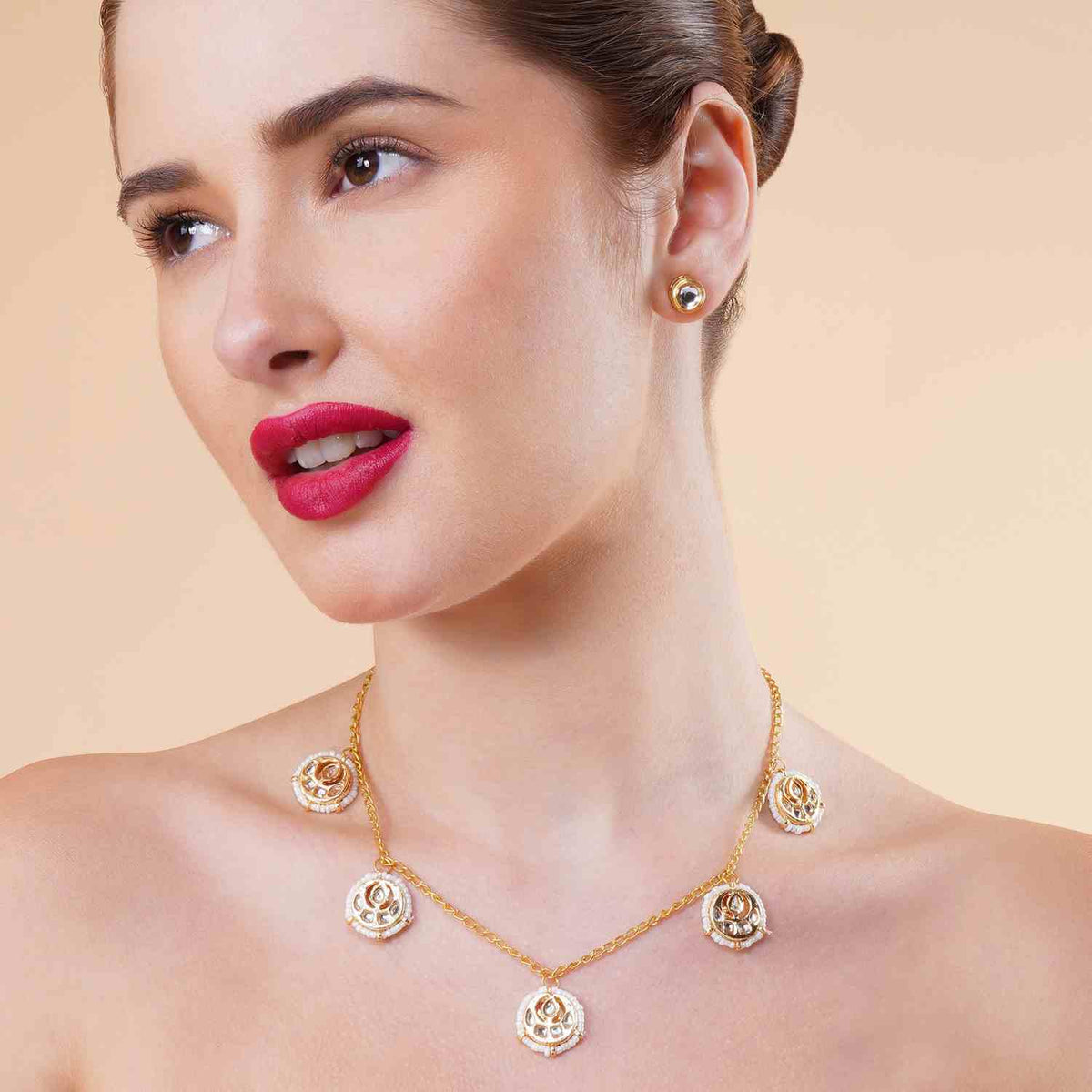 Maheen kundan pearl ethnic charm necklace set for women with earrings